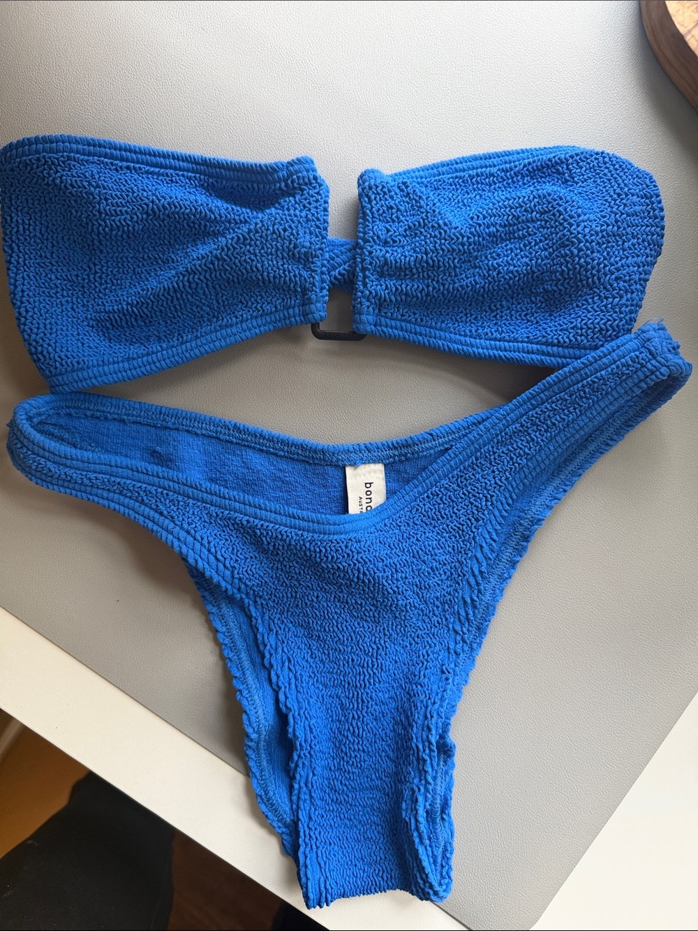 bond-eye Textured Bandeau Bikini Set - Bright Blue